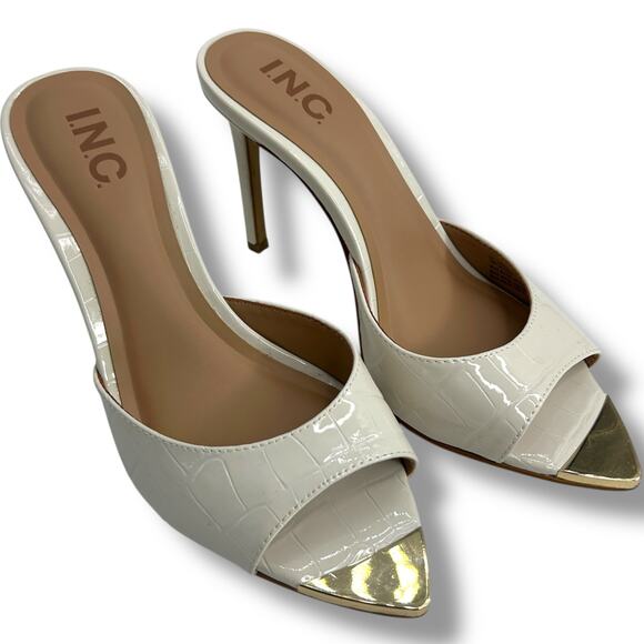 INC International Concepts Heels Size 7 White Mock Croc Pointy Toe Stilleto Mule - Picture 12 of 12
